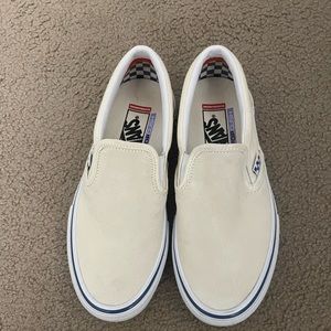 Slip on vans, cream and blue, excellent condition